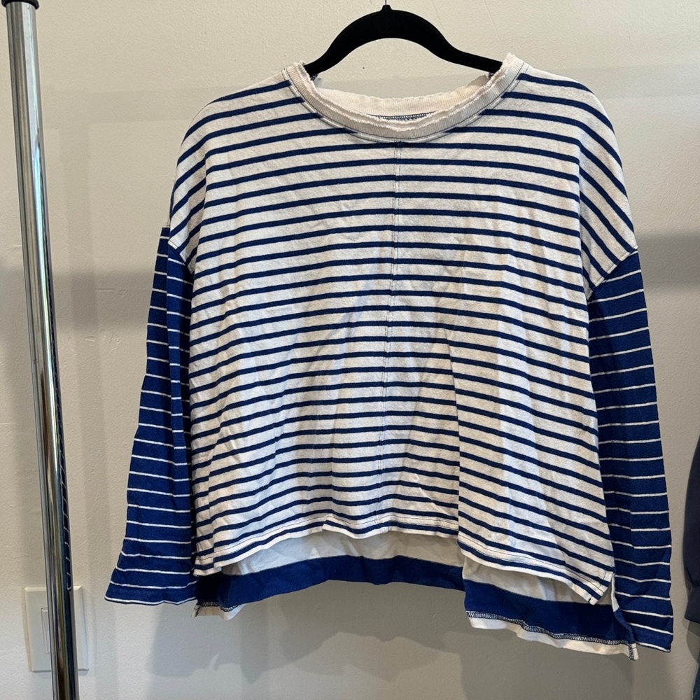 Madewell White and Navy Striped Long Sleeve Top